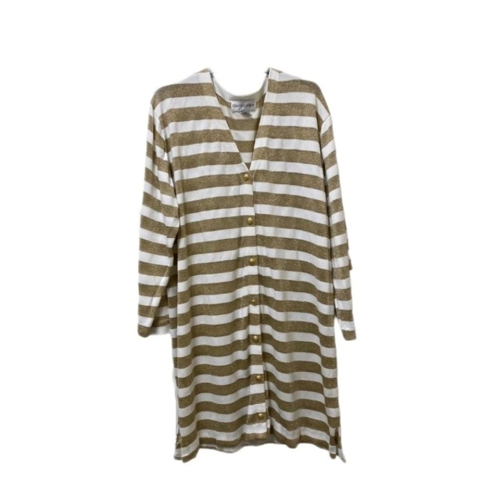 Bloomingdale's Coatigan Cardigan Sweater Women's Gold & White Stripe Long, M